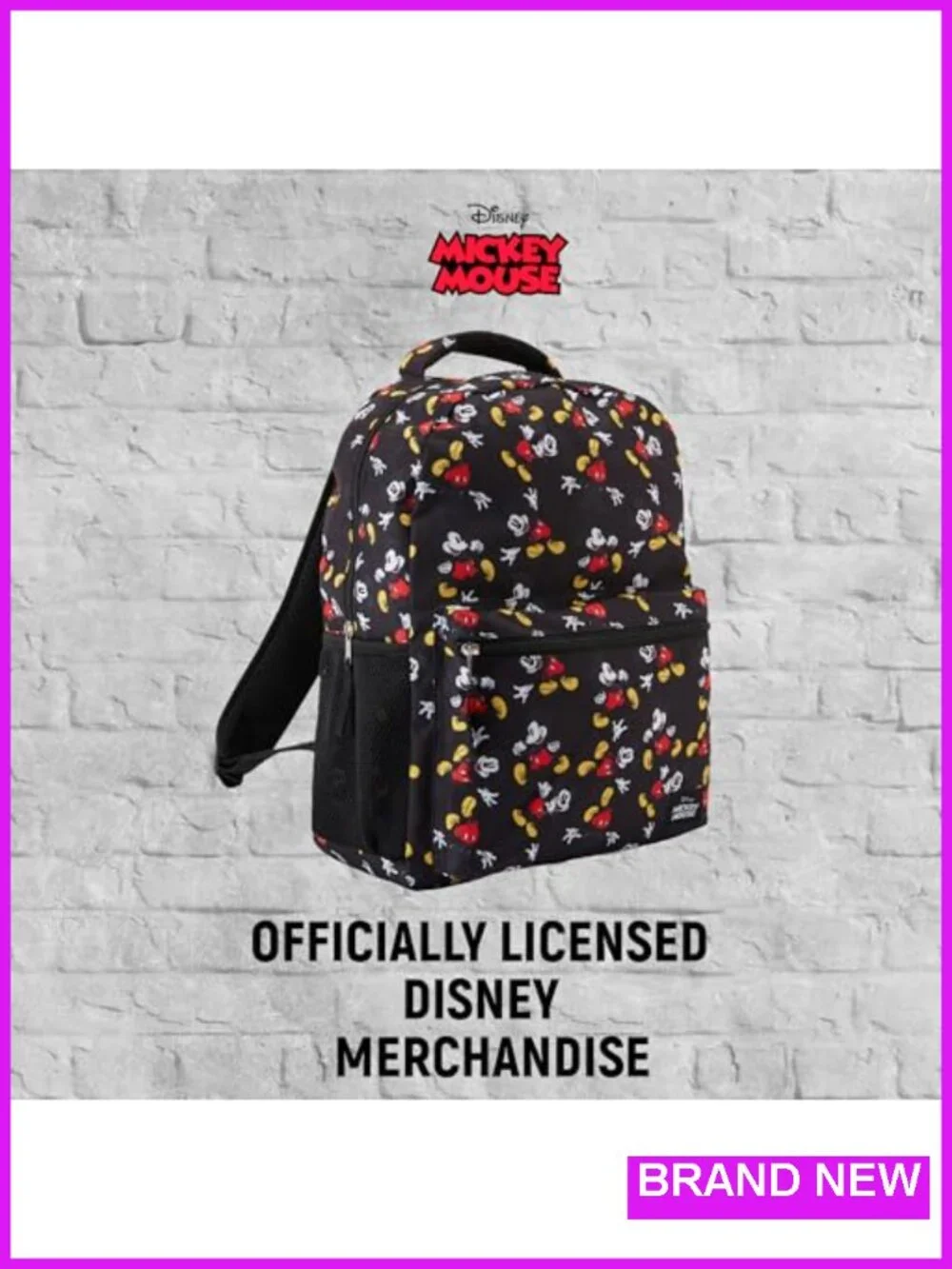 Mickey Mouse Bookbag Backpack - Durable Polyester, Adjustable Padded Straps,
